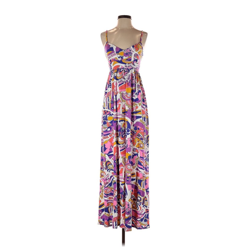 [ MOD CLOTH ] Pink Purple Retro Boho Sleeveless Maxi Dress w/Hippie Earth Theme